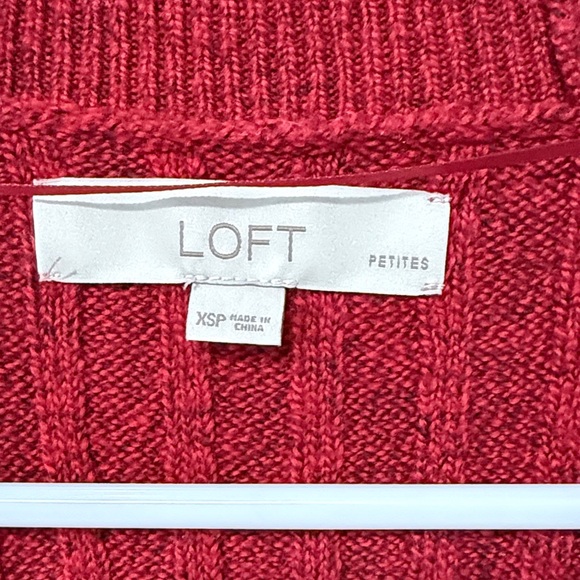 LOFT Deep Red Open-Front Ribbed Cardigan - Picture 2 of 4
